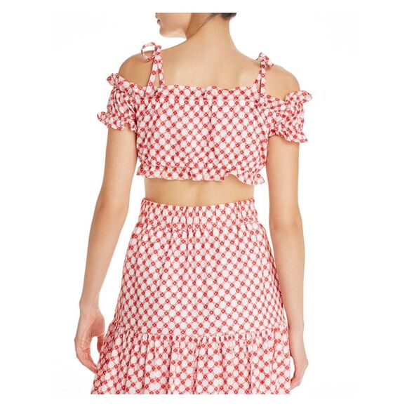 PALOMABLUE Womens Red Polka Dot Pouf Off Shoulder Top Size: L - Picture 2 of 2